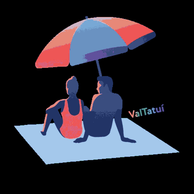 an illustration of a man and woman sitting under an umbrella with the name valtatui on the bottom right