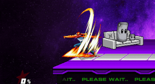 a video game screen shows a couch and a person with a fireball coming out of their mouth