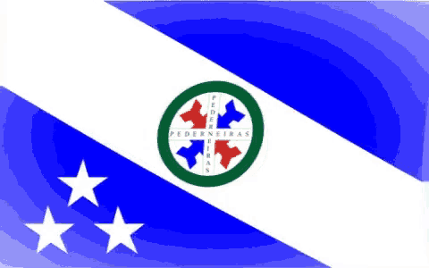 a blue and white flag with a green circle that says pederneiras on it