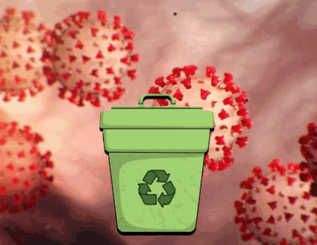 a green garbage can with a recycle symbol on it