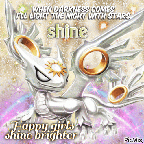 a picture of a dragon with the words when darkness comes i 'll light the night with stars shine