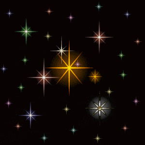 a black background with a lot of stars and a yellow one in the middle