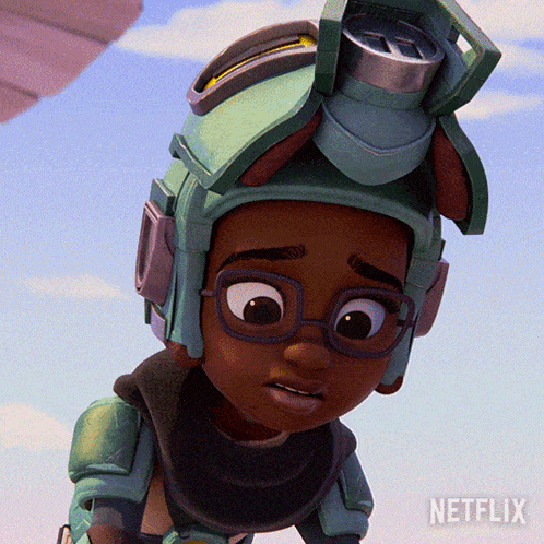 a cartoon character from netflix is wearing a helmet