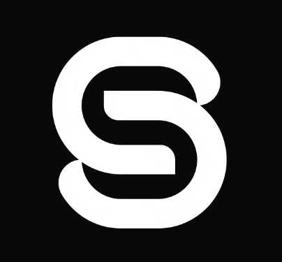 white letter s on a black background