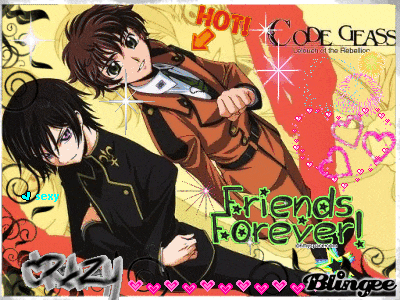 a picture of two anime characters with the words " friends forever " on it