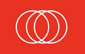 a red background with three white circles in a circle on it .