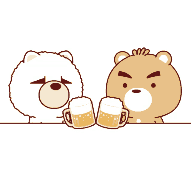 two cartoon bears are holding mugs of beer