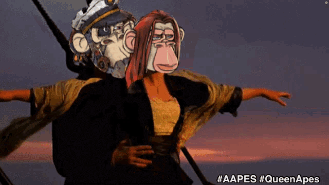 a cartoon of a woman being lifted by a monkey with the caption #aapes #queenapes