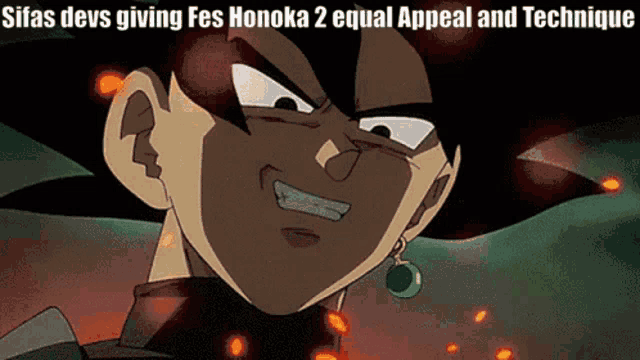 a cartoon character with the caption sifas devs giving fes honoka 2 equal appeal and technique