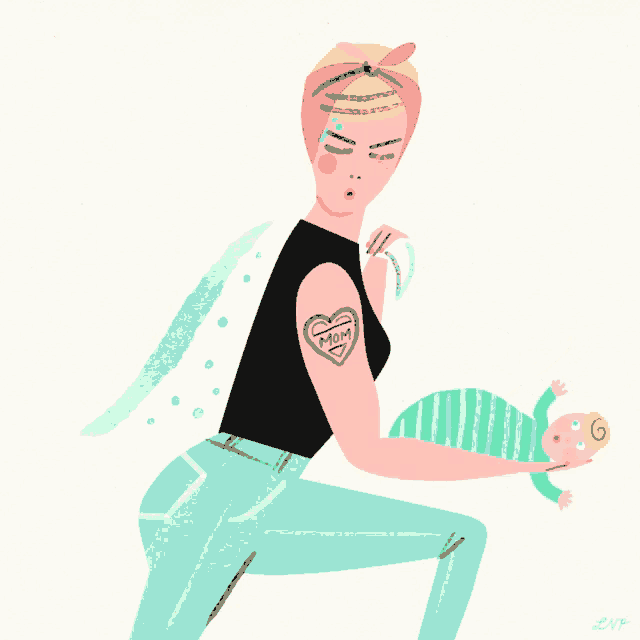 a woman with a tattoo of a heart that says mom