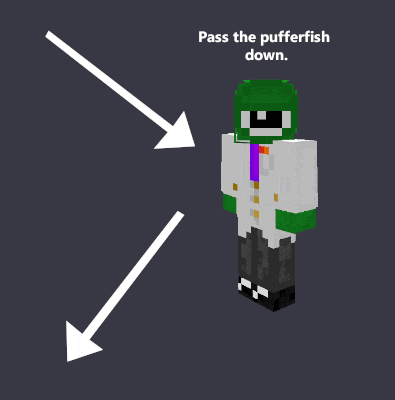 a picture of a minecraft character holding a pufferfish with the text pass the pufferfish down