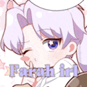 a cartoon character with a cat ear and the name farah written on the bottom .