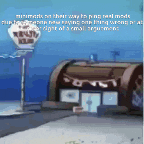 a sign that says krusty krab on it in front of the ocean