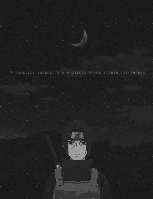 a nameless shinobi who protects peace within its shadow is shown in black and white