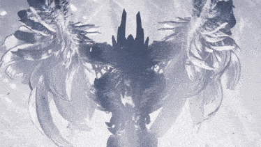 a silhouette of a statue with wings and feathers on it