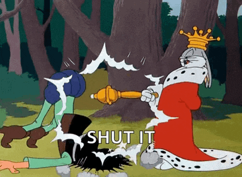 bugs bunny is holding a sword in front of a king .