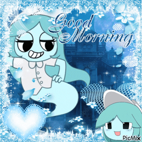 a good morning card with a ghost and a cat
