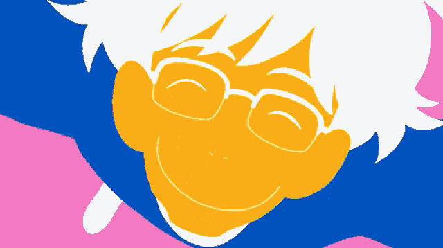a cartoon drawing of a boy with glasses and a blue shirt
