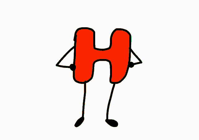 a cartoon drawing of a letter h with hands and legs