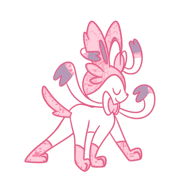 a cartoon drawing of a pink and white rabbit with a butterfly on its head