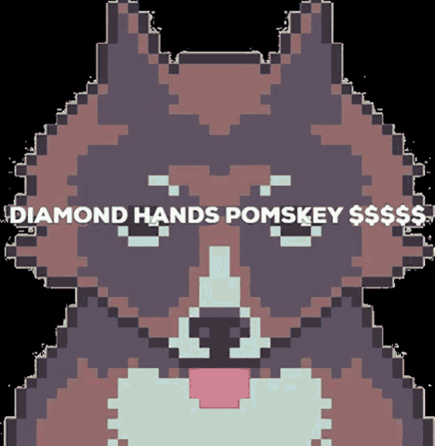 a pixel art of a husky dog with the words diamond hands pomkey written above it
