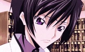 a close up of a person 's face with purple eyes and a white coat and tie .