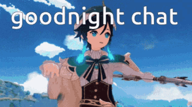 a cartoon character is holding a sword and the words goodnight chat are above him