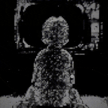 a drawing of a person sitting in front of a television