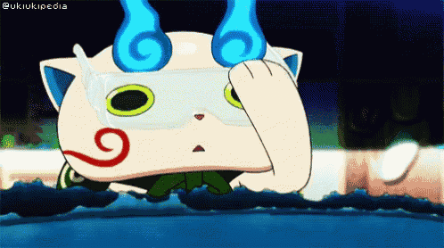 a cartoon character with blue horns and a swirl on his face is swimming in the water