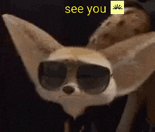 a fox wearing sunglasses says " see you " in a yellow sticker