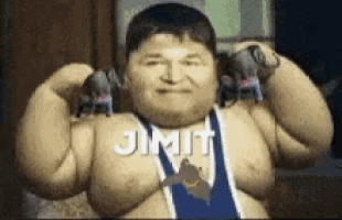 a man with elephants on his shoulders has the word jimit on his chest