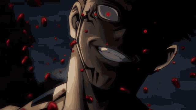 a close up of a man 's face with blood coming out of it