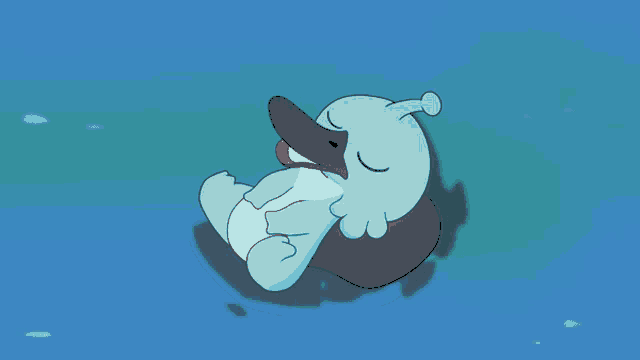a cartoon drawing of a duck with its tongue sticking out