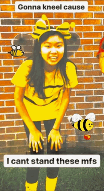 Bee Costume Girl GIF - Bee Costume Girl Kneeling GIFs