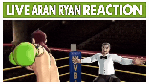 a boxing ring with the words live aran ryan reaction on the top