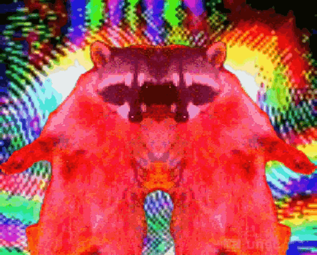 a colorful painting of a raccoon with the word jungle in the lower right corner