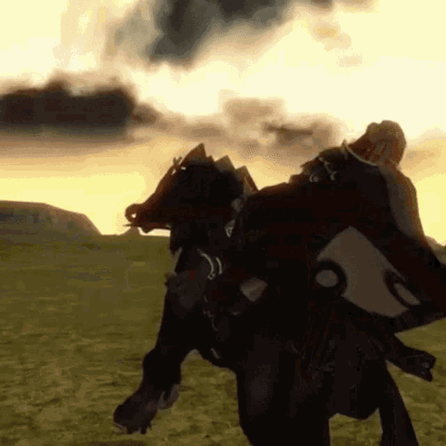 a person is riding a horse in a video game .