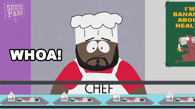 a cartoon of a chef with a sign that says south park