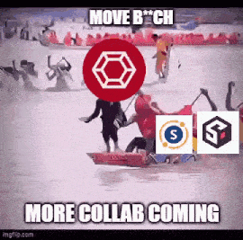 a group of people are sledding down a snowy slope with a red circle in the middle .