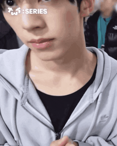 a close up of a person 's face with the word series on the top