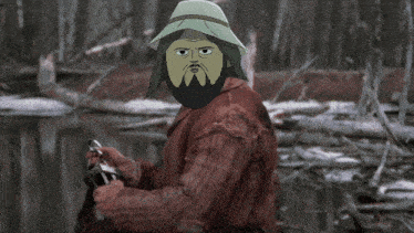 a cartoon drawing of a man with a beard and a hat