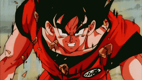 a close up of a dragon ball z character with a chinese symbol on his shirt