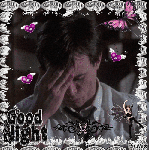a picture of a man with his hand on his forehead and the words " good night "