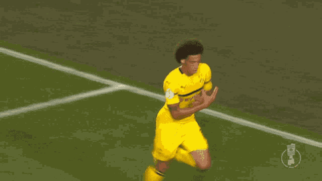 a soccer player wearing a yellow jersey with the number 6 on it