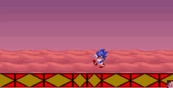 a sonic the hedgehog video game scene with a pink sky