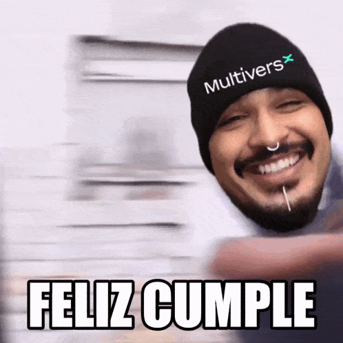 a man wearing a hat that says " multivers " on it