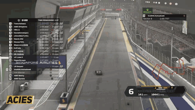 a computer screen shows a race with a rolex logo in the corner