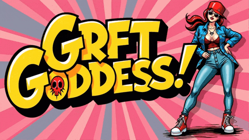 a cartoon drawing of a woman with the words " gret goddess " above her
