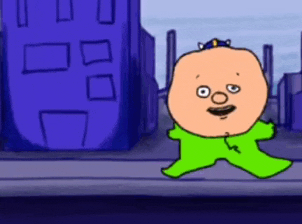 a cartoon of a baby wearing a green outfit