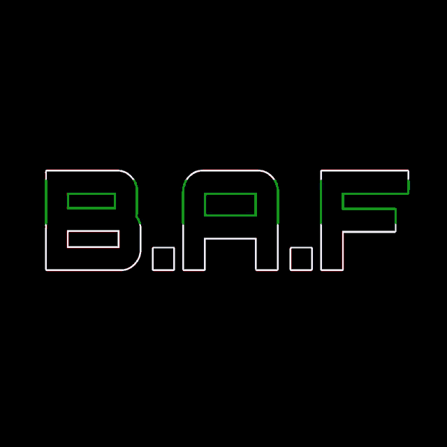 a black background with the word b.a.f written on it